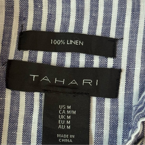 Tahari 100% Linen Blue & White Short Sleeve Button Down Shirt Dress Size Medium - Picture 8 of 11